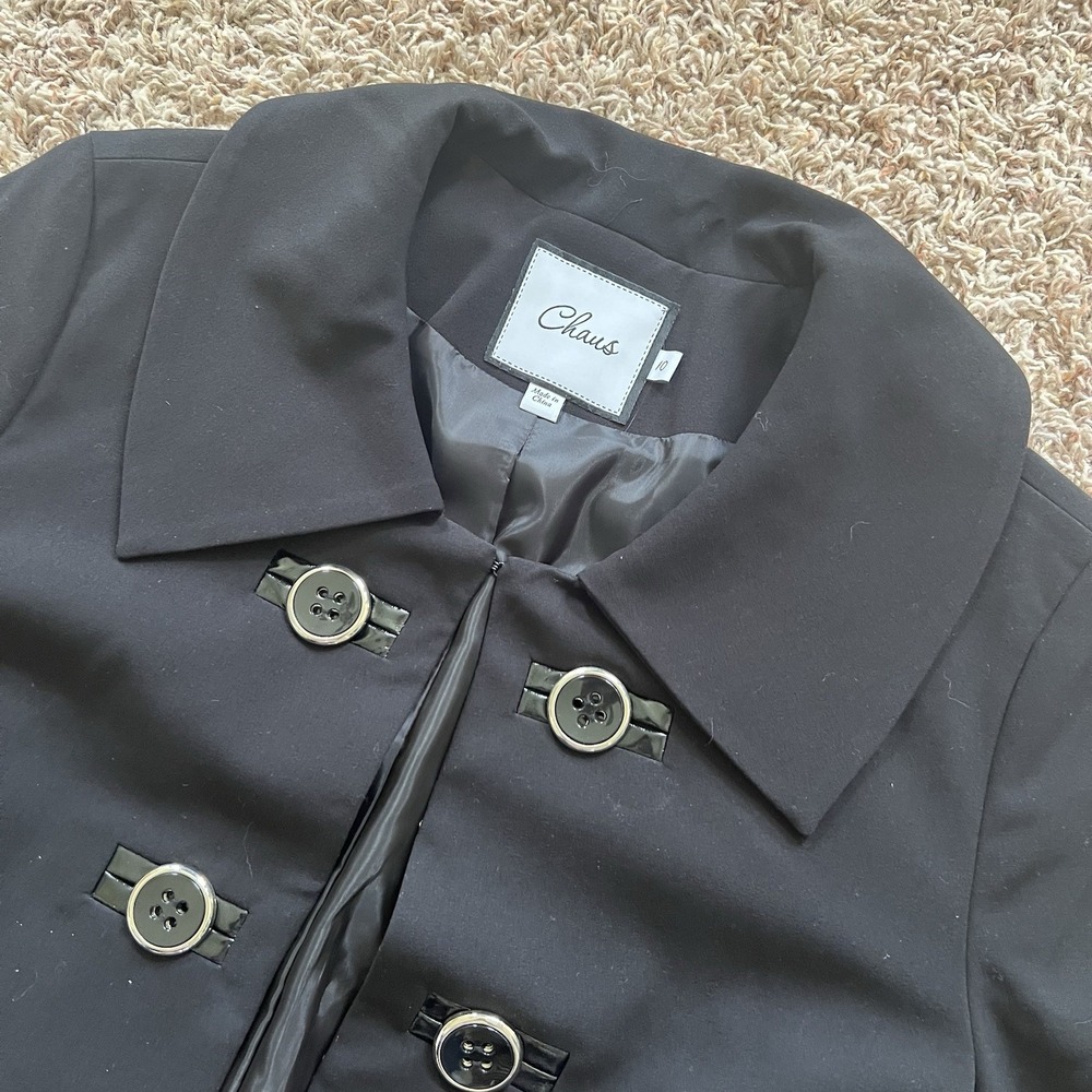 Chaus Double Breasted Suit Jacket Pea Coat Women's Sz 10 Polyester Blend Classic